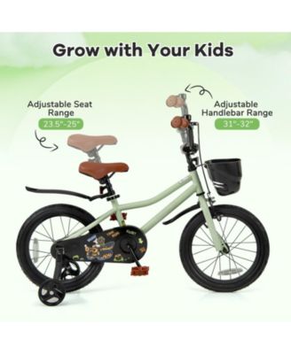 16-Inch Kids Bike with Adjustable Seat and Training Wheels for Ages 4–7 - Green