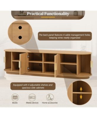 Farmhouse Black Wooden TV Stand with Sliding Tambour Door & Golden Handle