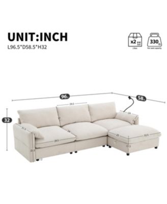Streamdale 96.5" L-Shaped Chenille Sectional Sofa w/ Storage Ottoman & USB Charger