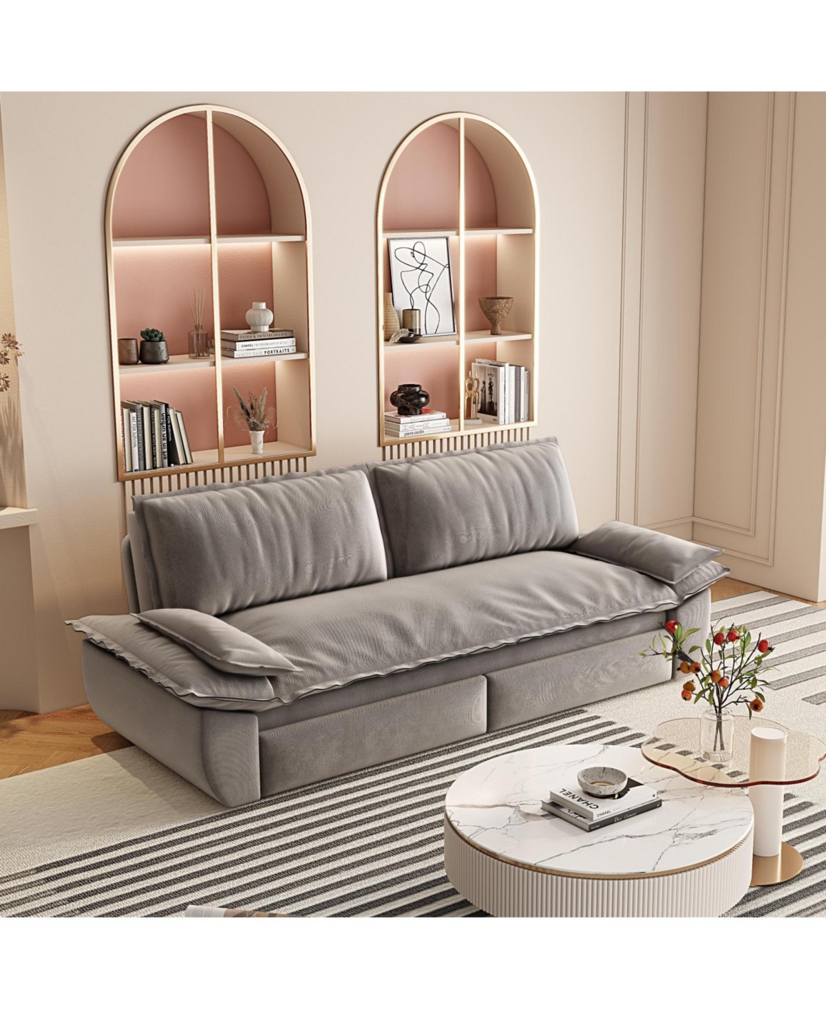 Streamdale Furniture 73.2" Queen Pull Out Sofa Bed, 3-in-1 Convertible Sleeper Sofa, Grey