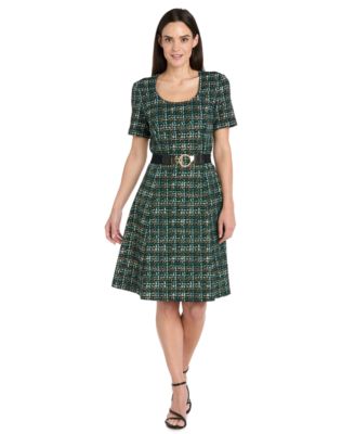 R & M Richards - Women's Printed Scoop Neck Belted Dress