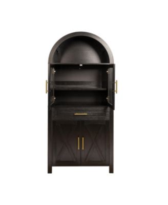 Streamdale 71" Arched Kitchen Pantry Cabinet with Glass Door, Black