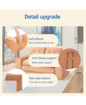 Orange Corduroy Loveseat Sofa Bed with Memory Foam - No Assembly, Convertible (Orange)
