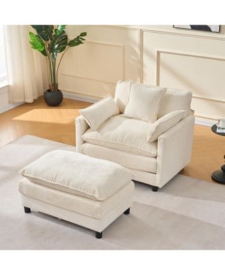 Streamdale Modern Accent Chair with Ottoman, Chenille Upholstered Armchair, Beige