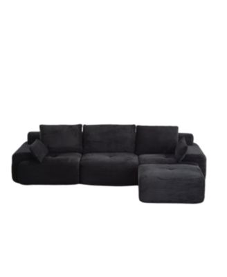 Modern Memory Foam Compressed Sofa, Large Sectional Couch, Pet-Friendly, Black