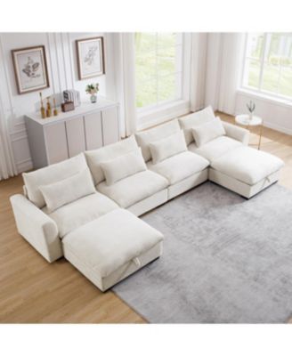 Big Deep Seat U-Shaped Corduroy Sectional Couch, Beige