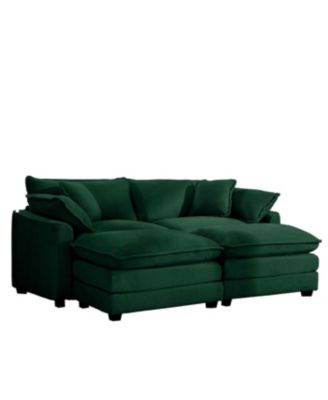 Green Corduroy Two-Seater Sofa with 2 Footrests/Ottoman