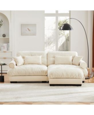 Streamdale Oversize Modern Velvet Two-Seater Sofa with Ottoman and Pillows, Cream