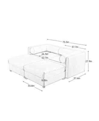 Streamdale Stylish Camel Chenille 2-Seater Sofa with 2 Ottoman Storage Seats