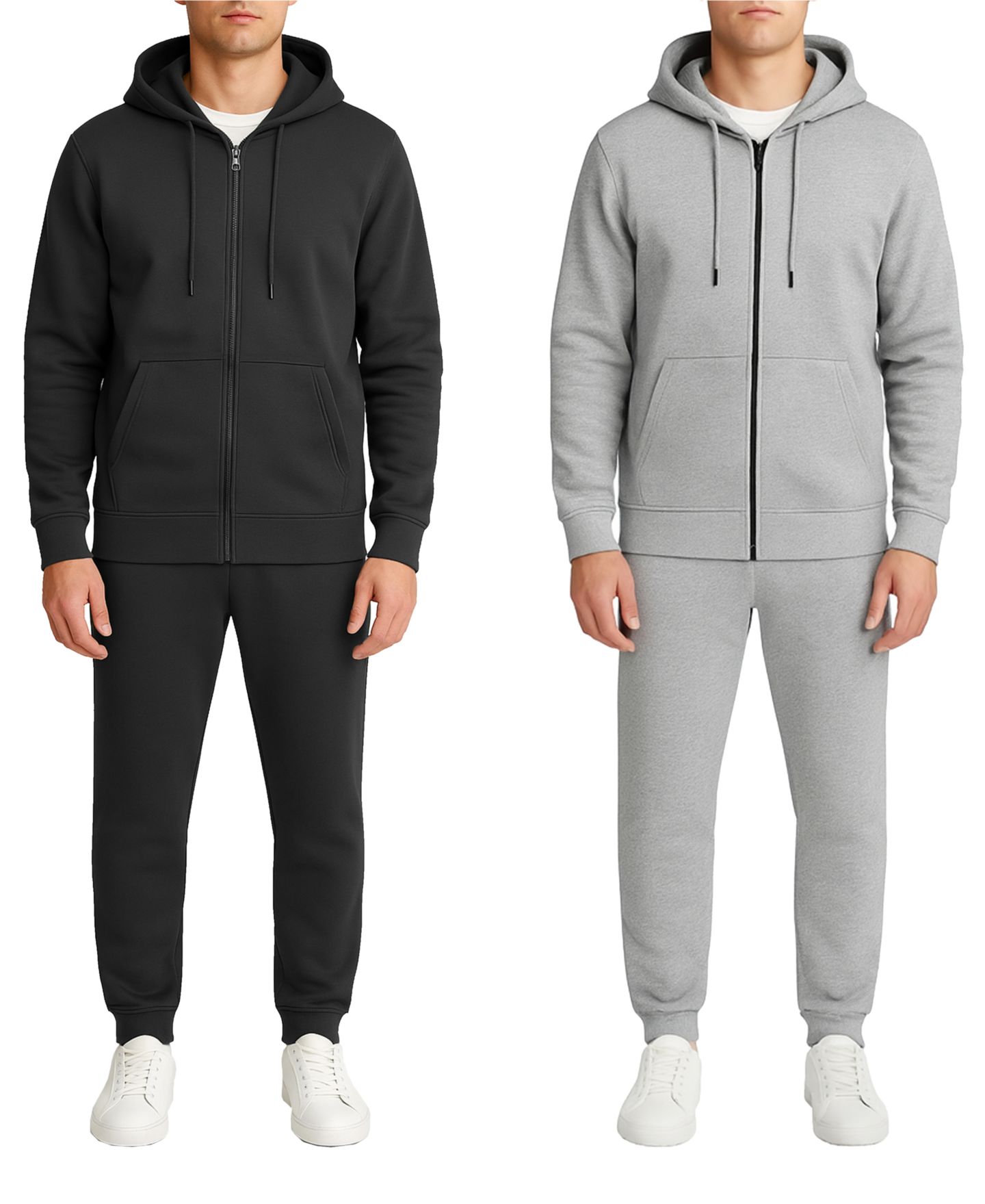 Мужские топы Blu Rock 2-Piece Fleece Lined Full-Zip Hoodie and Fleece Jogger Sweatpants Set, 2-Pack, цвет: Чёрный / Меланжевый серый — фото 1