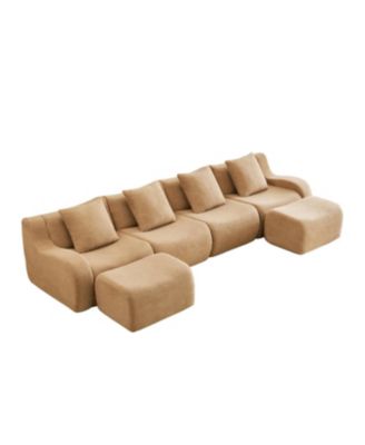 U-Shaped Boneless Sofa, Teddy Fabric, Camel