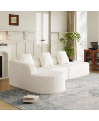 Streamdale L-shaped curved modular sofa, modern lychee-textured polyester, curved backrest with 3 pillows