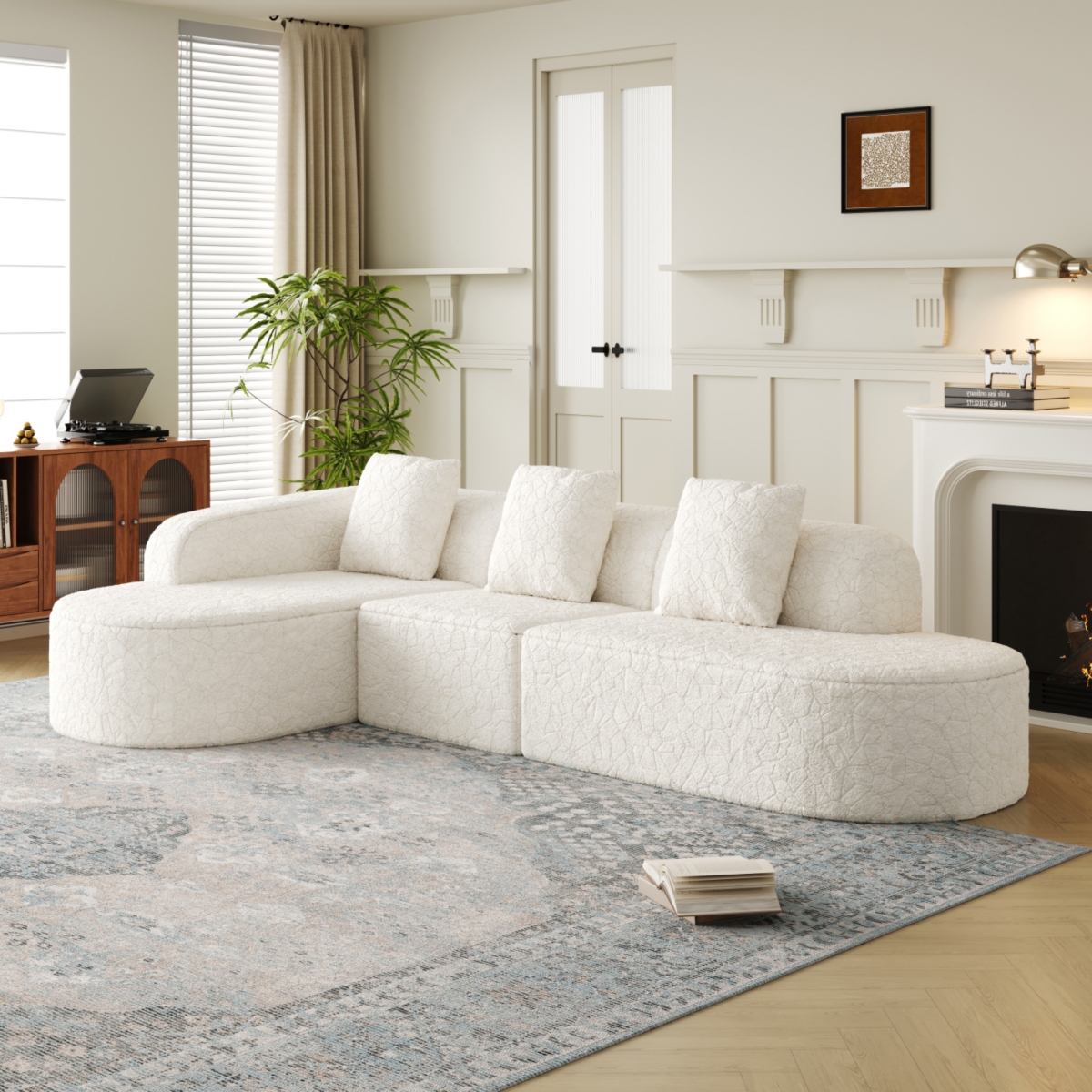 Streamdale Furniture Streamdale L-shaped curved modular sofa, modern lychee-textured polyester, curved backrest with 3 pillows