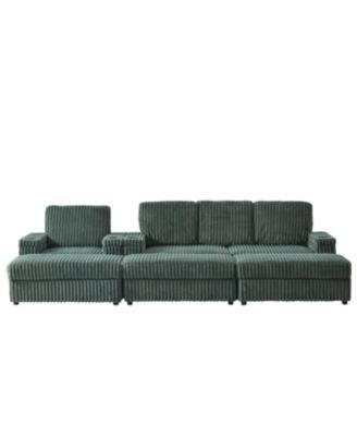 Streamdale Corduroy 3-Seater Sofa with Cup Holders for Living Room
