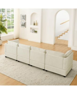 Streamdale Comfy Cloud 4-Seat Chenille Sofa Sleeper with Ottomans & Pillows (Beige