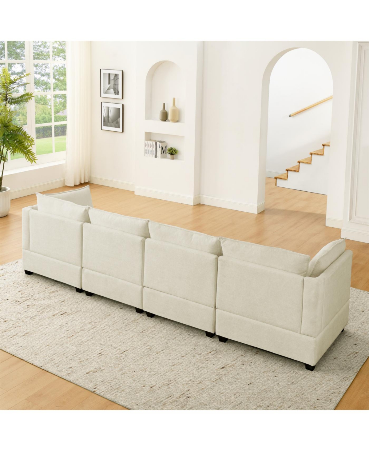 Streamdale Furniture Streamdale Comfy Cloud 4-Seat Chenille Sofa Sleeper with Ottomans & Pillows (Beige