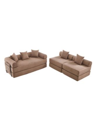 Streamdale Convertible Folding Sofa Bed with Pillow Back Handrail, Cloud Corduroy Mattress Sofa