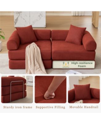 Modular Sofa Bed for Apartment, Convertible Sofa Bed, Corduroy, Ancora Red