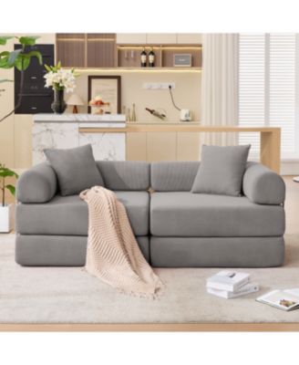 Modular Sofa Bed for Apartment, Convertible Sofa Bed, Dark Gray Corduroy