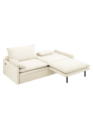 Streamdale 4-Seat Chenille Convertible Sleeper Sofa with Storage, USB & 2-in-1 Pillow - Beige/White