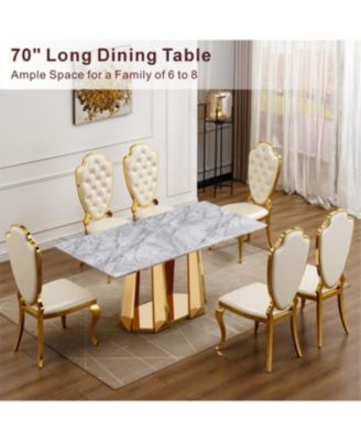 Streamdale Marble Dining Table for 6, 70" Rectangle Faux Marble w/ Mirrored Stainless Steel Base (Gold, Gray