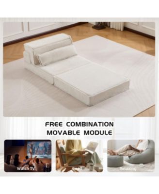 Compression Sofa, Convertible Floor Sofa Bed, White