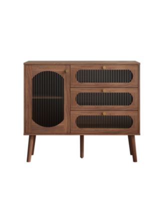 Streamdale Accent Cabinet with 3 Drawers, Wooden Storage Cabinet with Shelves, Natural