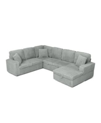 Streamdale Grey Corduroy U-shaped Sofa with Pull-out Bed & Storage Chaise