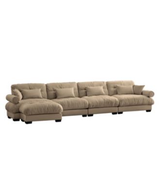 Streamdale L-Shaped Cloud Sofa, Convertible 4-Seater Modular Couch, Velvet Upholstered Corner Couch, Camel