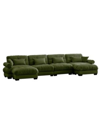 Streamdale U-Shaped Sectional Sofa Cloud Couch with Movable Ottomans, Convertible 4 Seater Velvet Couch.