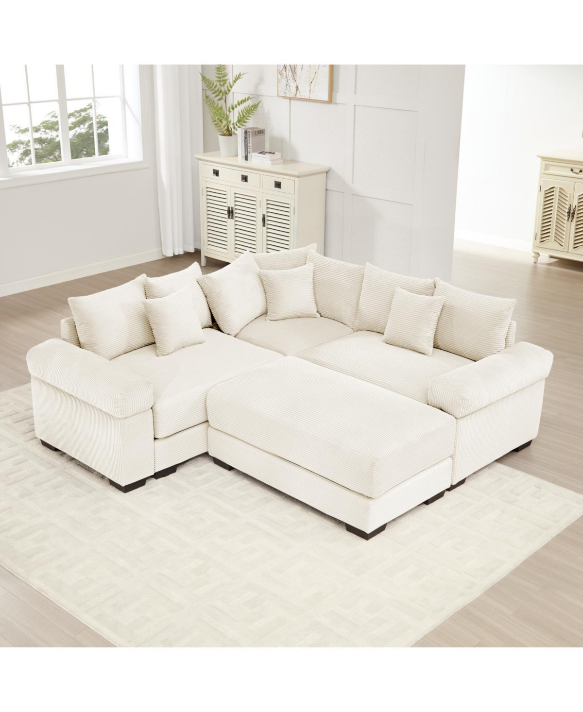 Streamdale Furniture Streamdale Oversized Cloud Modular Sectional Couch with Ottoman, Cream