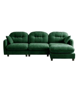 Modular L-Shaped Sectional Couch with Ottoman in Green Chenille