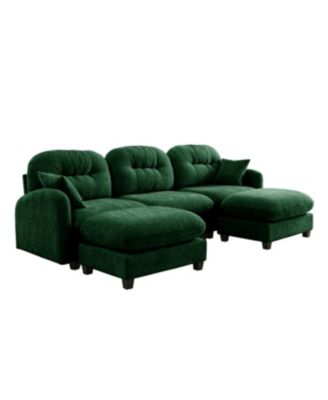 Modular U-Shaped Chenille Couch with Ottoman & Pillows, Green