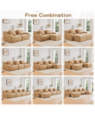 Streamdale L-Shaped Teddy Fabric 2-Seat Boneless Sofa, Camel