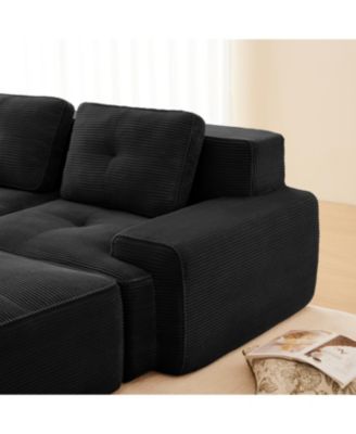 Streamdale Modern L-Shaped Corduroy Sectional Sofa with Ottoman, Black