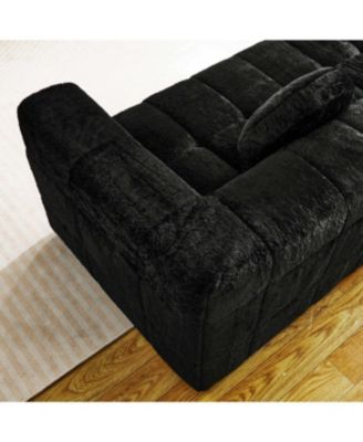 Modern Boneless Couch with Two Circular Throw Pillows, Checkered Design