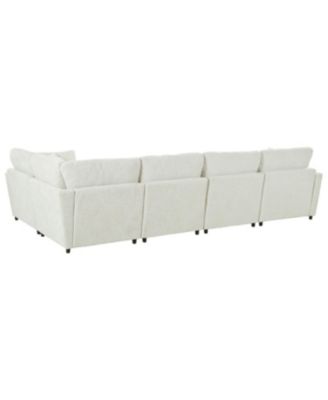 Streamdale U-Shaped Sectional Sofa with Movable Ottoman, 6-Piece Chenille Sofa Set