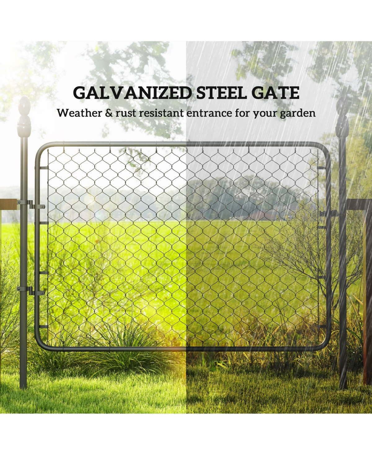 Outsunny Chain Link Fence Gate, Galvanized Steel Garden