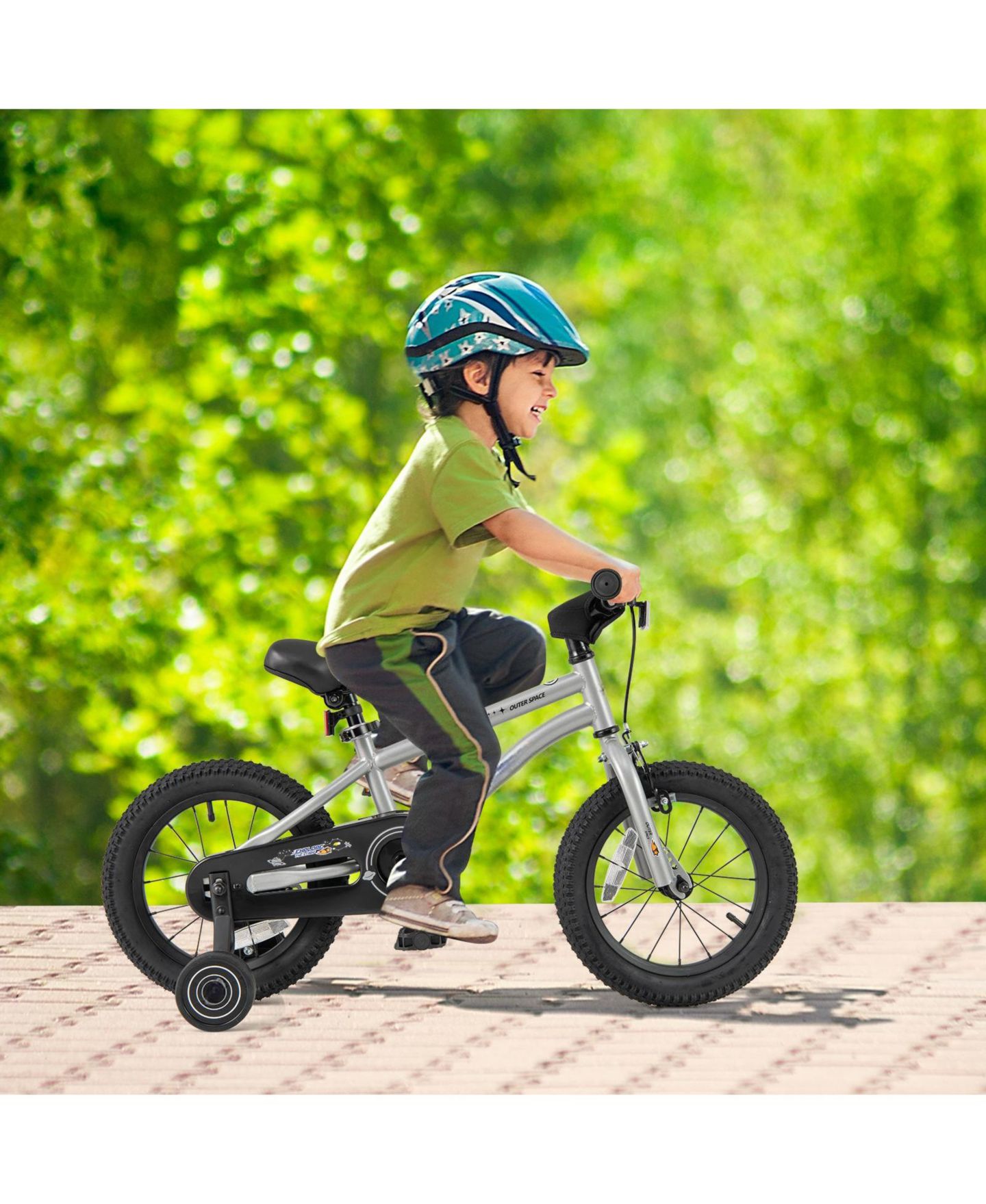 Детская игрушка HONGGE 14-Inch Kids' Bike with High-Carbon Steel Frame and Removable Training Wheels, Ages 3-5, цвет: Серебряный — фото 3