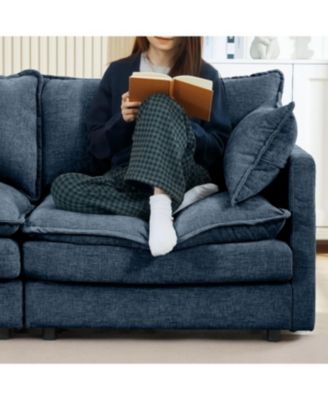 Modular Sectional Sofa, 102 Inch L-Shaped Couch Set, 3-Seater Comfy Cloud Couch with Ottoman, Blue