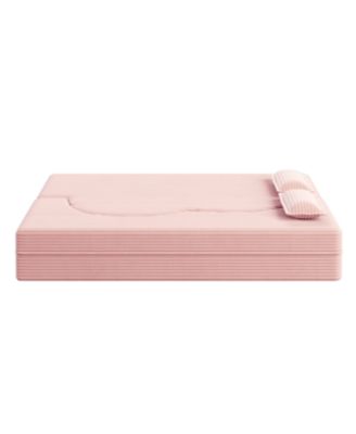 Streamdale Modern Floor Sofa with 2 Pillows, Convertible Plush Corduroy Sleeper Sofa Bed, Pink