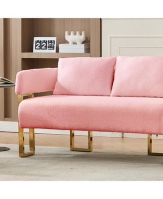 Streamdale Modern Teddy Fleece Chair with Gold Legs, Pink