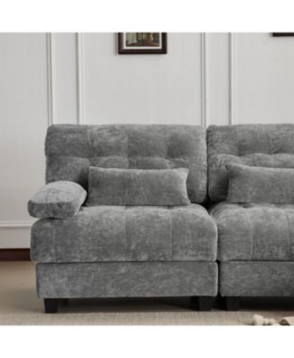  67" Loveseat with Adjustable Backrest, Chenille Fabric & 2 Pillows