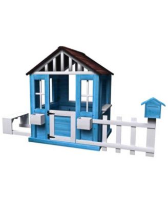 Streamdale Outdoor Wooden Kids Playhouse w/Picnic Bench, Mailbox, Fence, Flowerpot Holders