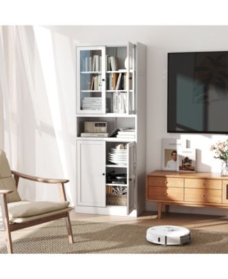 Metal Kitchen Pantry Cabinet - 72" Tall Storage with Adjustable Shelves (White)