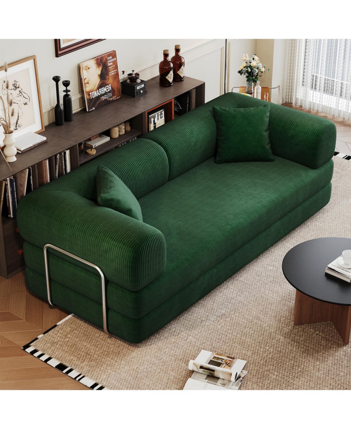 Streamdale Furniture Corduroy Compression Sofa Bed with Pillow Back Support - Green