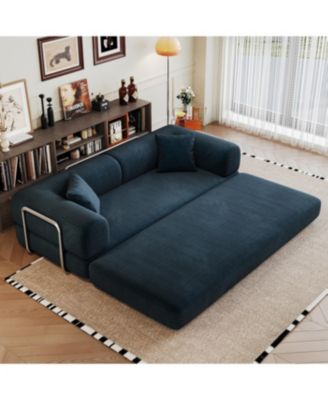 78.8" Corduroy Compression Sofa Bed with Pillow, Blue