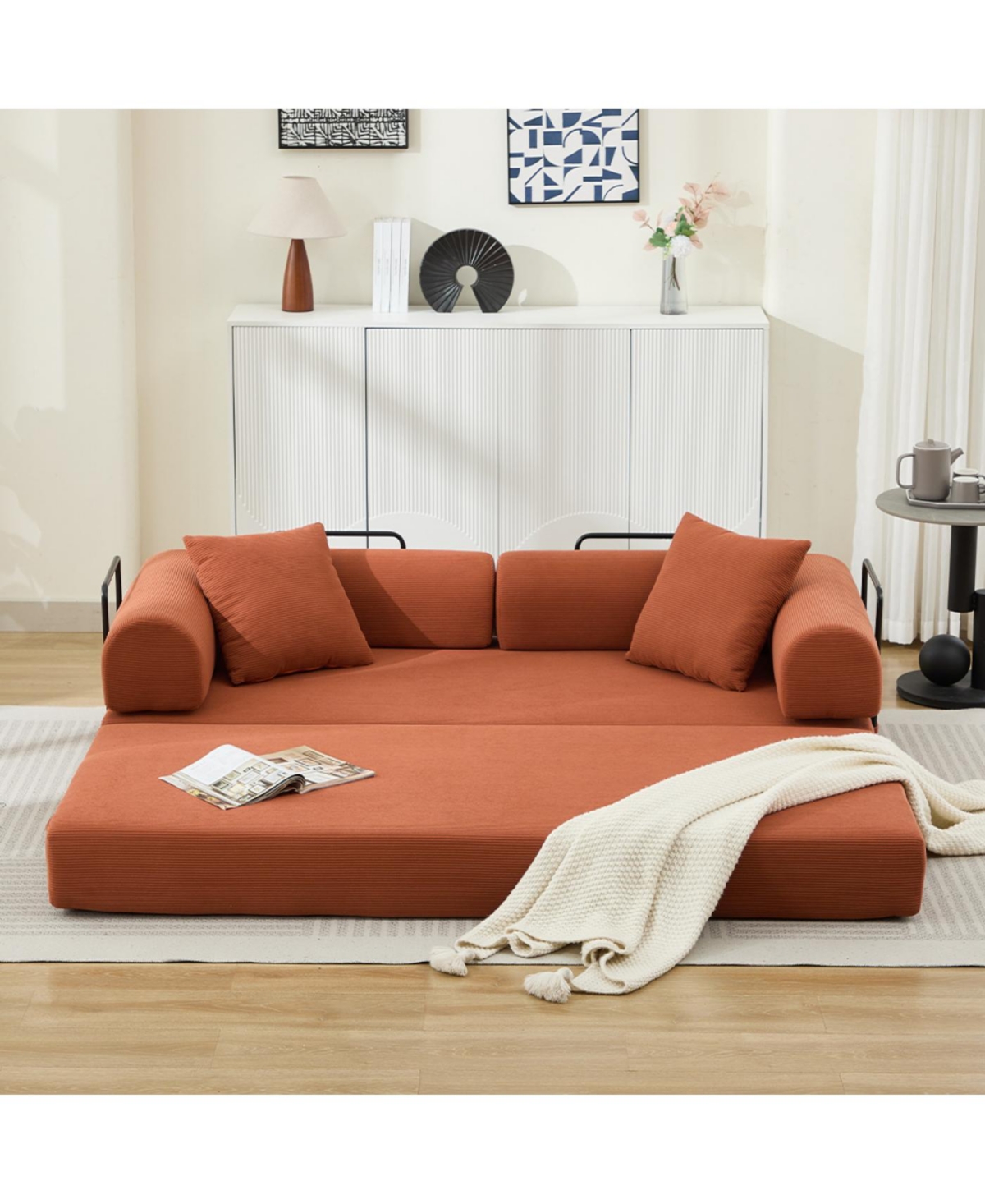 Streamdale Folding Sofa Bed, 78.5" Convertible Couch with 2 Pillows, Fold Out Mattress