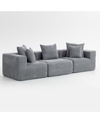 Modular 3-Seat Chenille Sectional Sofa, Deep-Seat, Low-Profile Modern Design, Grey