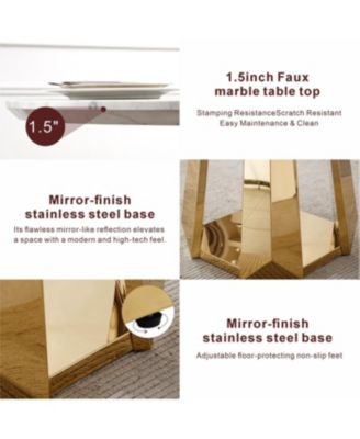 Round Marble Dining Table with Stainless Steel Base (Gold, White)